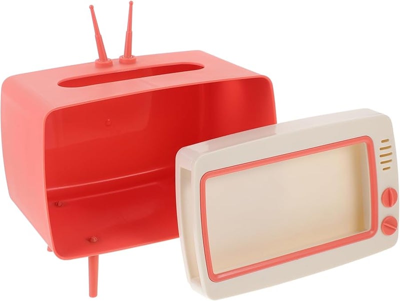 حامل علبة المناديل على شكل تلفزيون وردي، منظف مناديل المكتب لغرفة المعيشة والمكتب المنزلي - Image 1